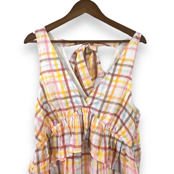 Cinq a Sept Astor Plaid Poplin Midi Dress Size 12 V-Neck Ruffle NWT $465 - Picture 6 of 15